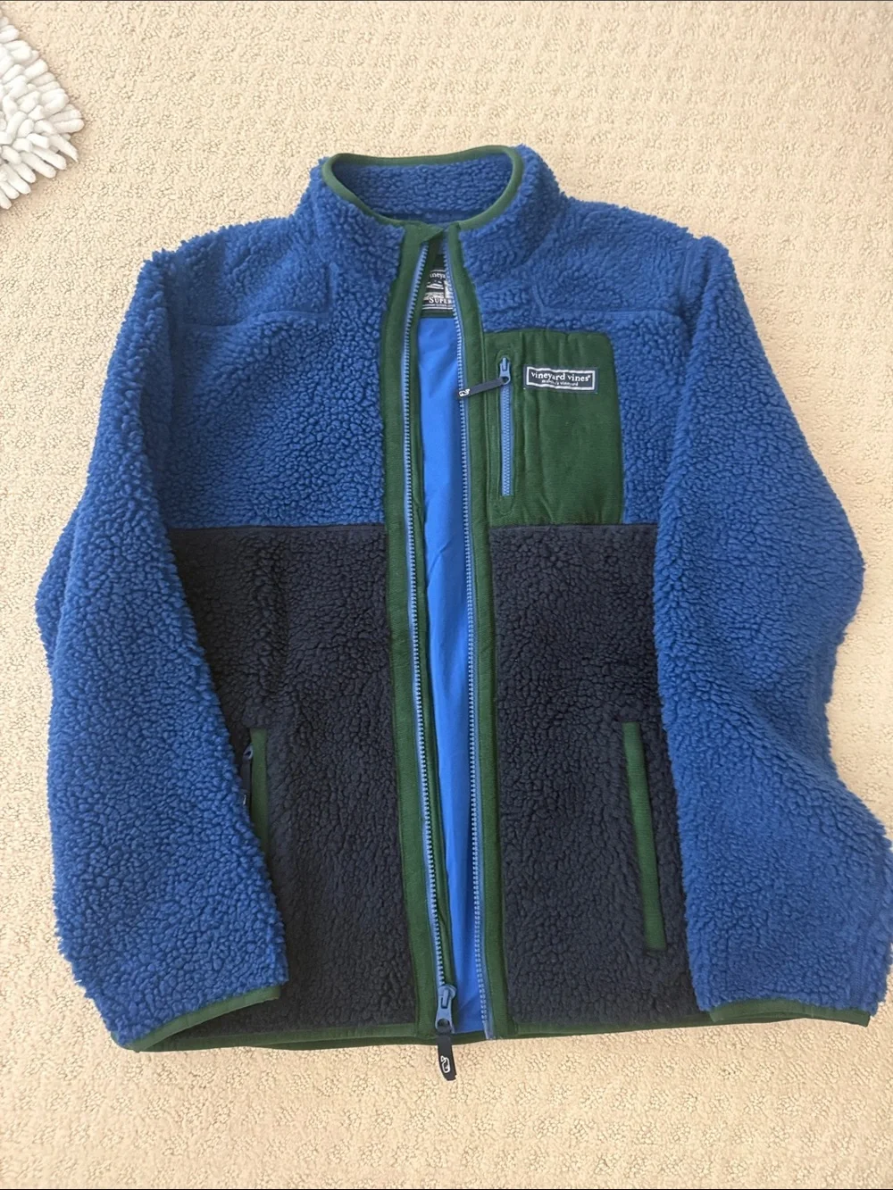 Vineyard Vines Blue, Black & Green Kids Sherpa Puffer Jacket